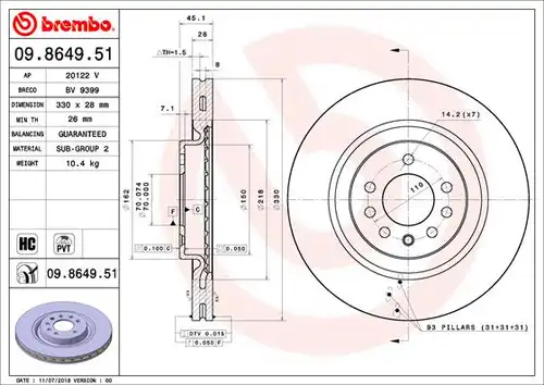 спирачен диск BREMBO 09.8649.51