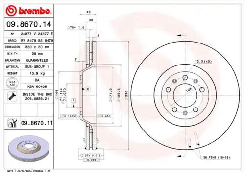 спирачен диск BREMBO 09.8670.11
