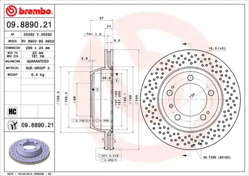 спирачен диск BREMBO 09.8890.21