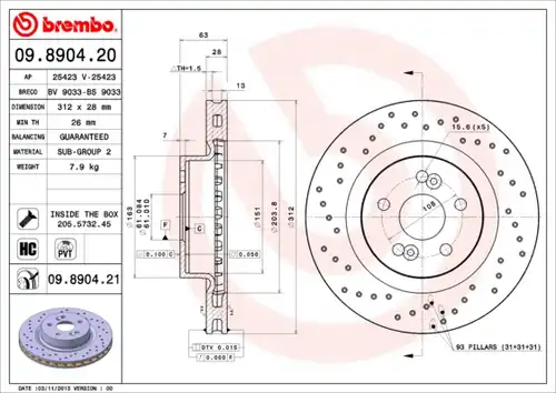 спирачен диск BREMBO 09.8904.21