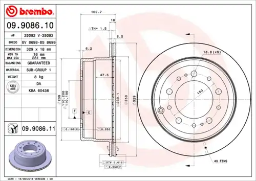 спирачен диск BREMBO 09.9086.10