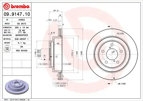 спирачен диск BREMBO 09.9147.10