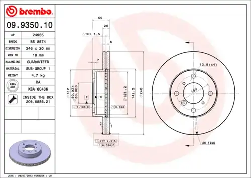 спирачен диск BREMBO 09.9350.10