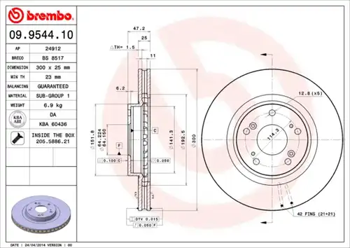 спирачен диск BREMBO 09.9544.11