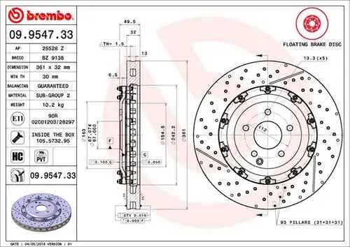 спирачен диск BREMBO 09.9547.33