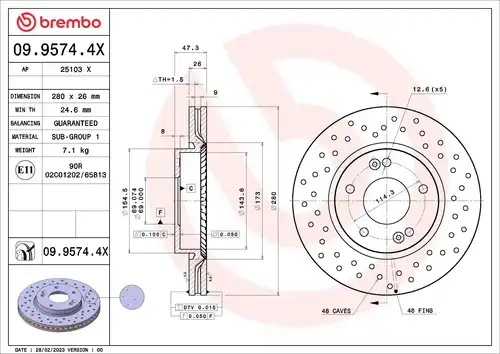 спирачен диск BREMBO 09.9574.4X