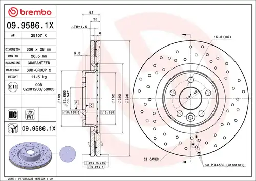 спирачен диск BREMBO 09.9586.1X