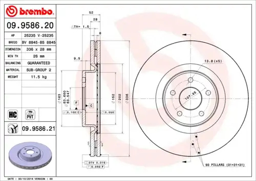 спирачен диск BREMBO 09.9586.20
