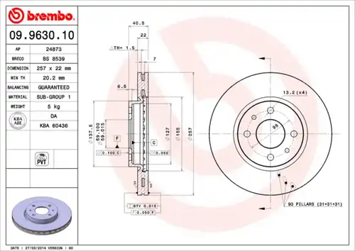 спирачен диск BREMBO 09.9630.10