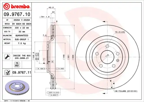спирачен диск BREMBO 09.9767.10