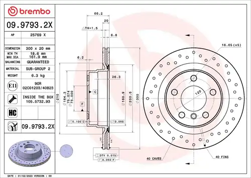 спирачен диск BREMBO 09.9793.2X