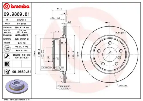 спирачен диск BREMBO 09.9869.81