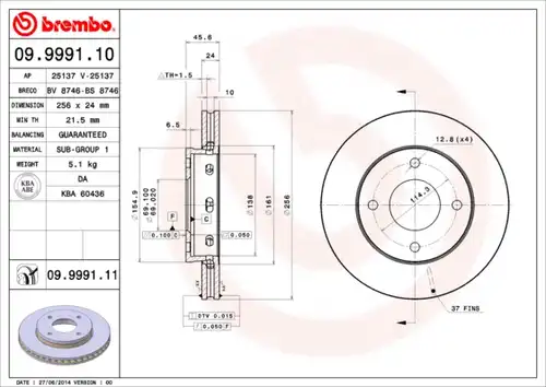 спирачен диск BREMBO 09.9991.10