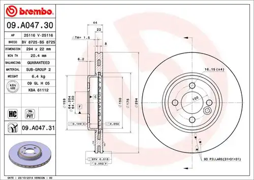 спирачен диск BREMBO 09.A047.30