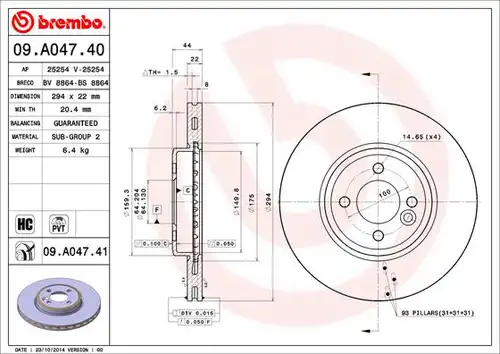 спирачен диск BREMBO 09.A047.40