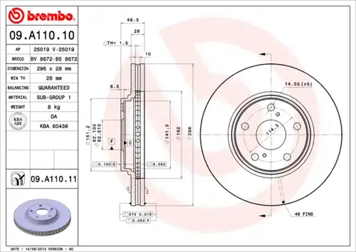 спирачен диск BREMBO 09.A110.10