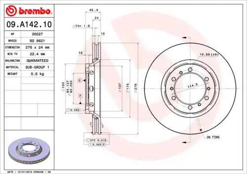 спирачен диск BREMBO 09.A142.10