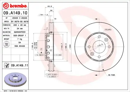 спирачен диск BREMBO 09.A149.11