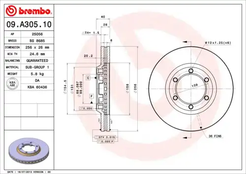 спирачен диск BREMBO 09.A305.10