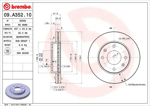 спирачен диск BREMBO 09.A352.10
