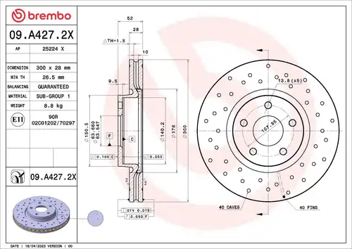 спирачен диск BREMBO 09.A427.2X