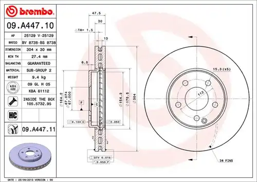 спирачен диск BREMBO 09.A447.10
