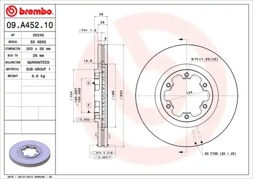 спирачен диск BREMBO 09.A452.10