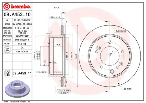 спирачен диск BREMBO 09.A453.11