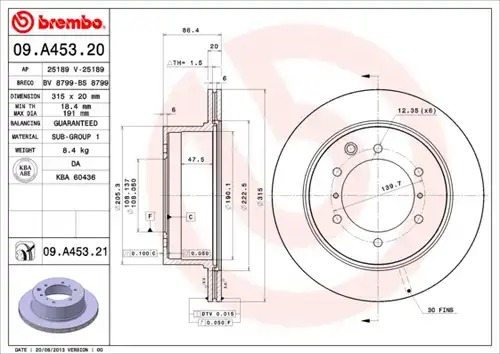 спирачен диск BREMBO 09.A453.20