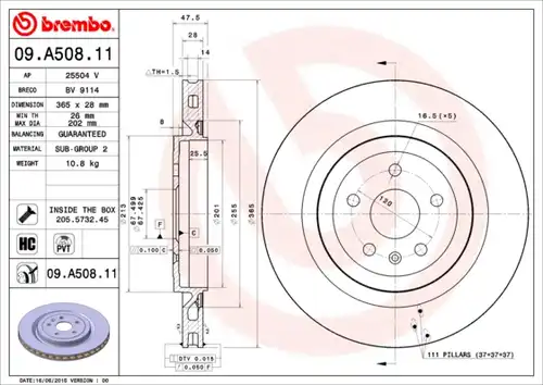 спирачен диск BREMBO 09.A508.11