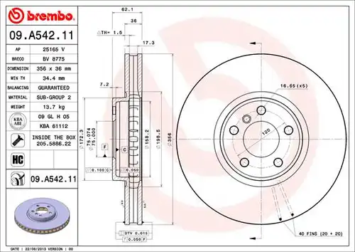 спирачен диск BREMBO 09.A542.11