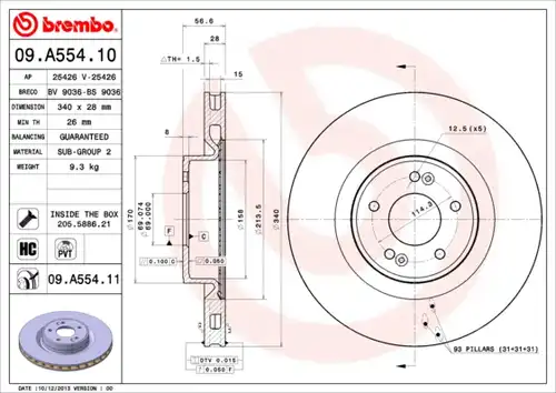 спирачен диск BREMBO 09.A554.10