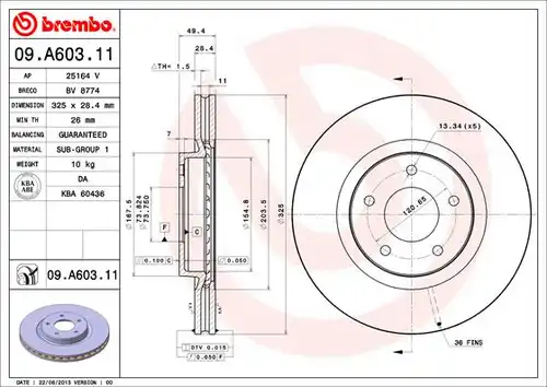 спирачен диск BREMBO 09.A603.11
