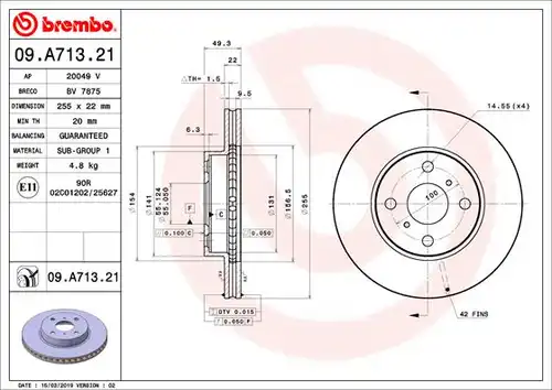 спирачен диск BREMBO 09.A713.21