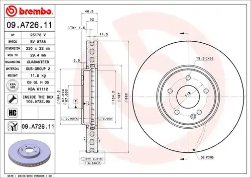 спирачен диск BREMBO 09.A726.11