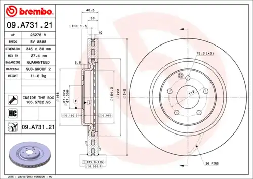 спирачен диск BREMBO 09.A731.21