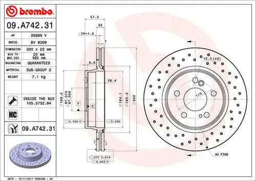 спирачен диск BREMBO 09.A742.31