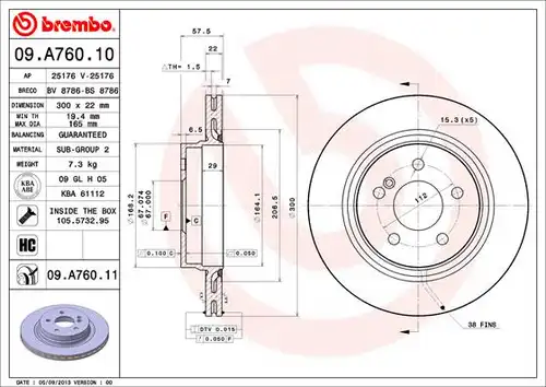 спирачен диск BREMBO 09.A760.10