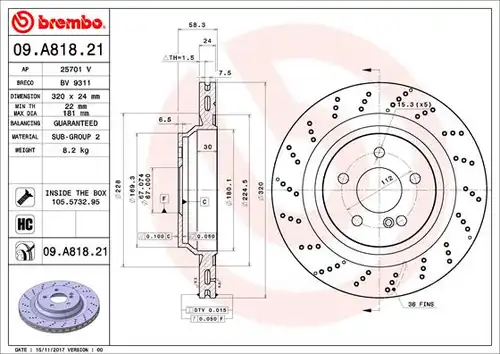 спирачен диск BREMBO 09.A818.21