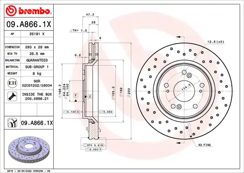 спирачен диск BREMBO 09.A866.1X