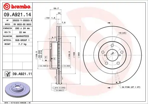 спирачен диск BREMBO 09.A921.11