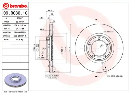 спирачен диск BREMBO 09.B030.10