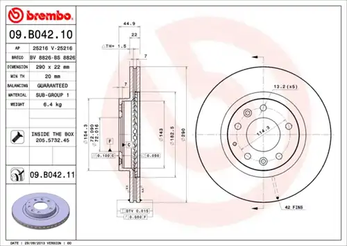 спирачен диск BREMBO 09.B042.11