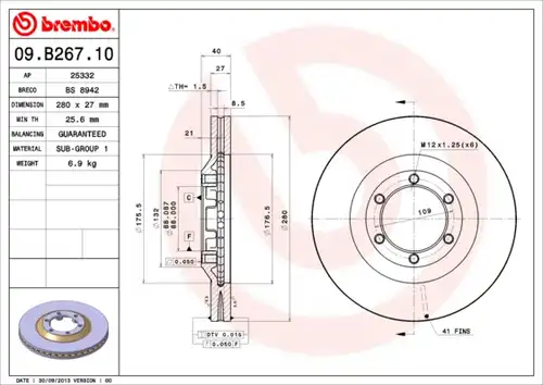 спирачен диск BREMBO 09.B267.10