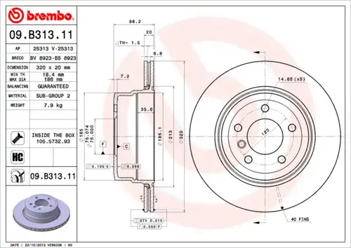 спирачен диск BREMBO 09.B313.11