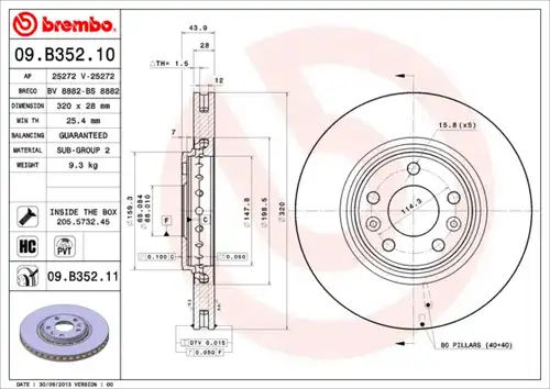 спирачен диск BREMBO 09.B352.10