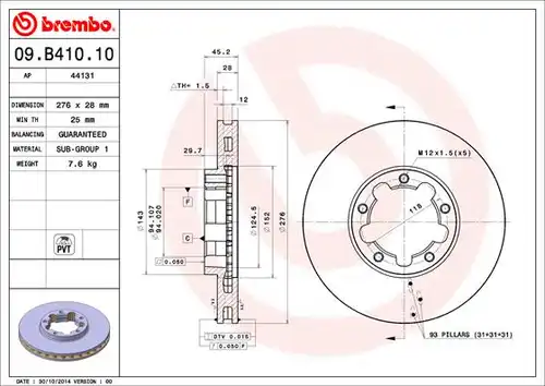 спирачен диск BREMBO 09.B410.10