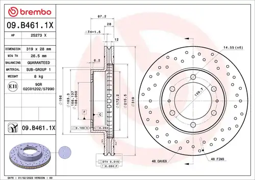 спирачен диск BREMBO 09.B461.1X