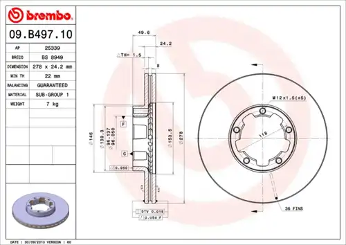 спирачен диск BREMBO 09.B497.10