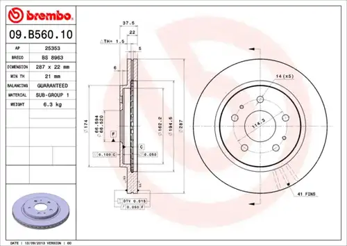 спирачен диск BREMBO 09.B560.10